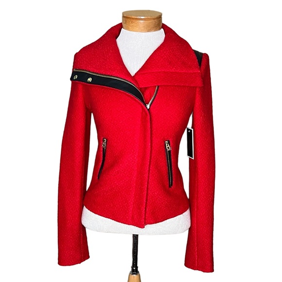 Juicy Couture Wool Blend Knit Moto Jacket With Faux Leather Trim Small NWT - Picture 15 of 15